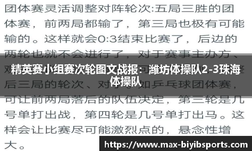 精英赛小组赛次轮图文战报：潍坊体操队2-3珠海体操队